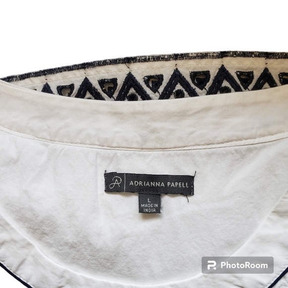 Adrianna papell womens woven office casual blouse geometic Embroidered size L - Picture 4 of 12